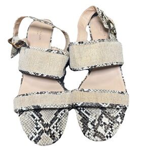 Ann Taylor Croc-Embossed Double-Strap Block Sandals Begie Sz 10M